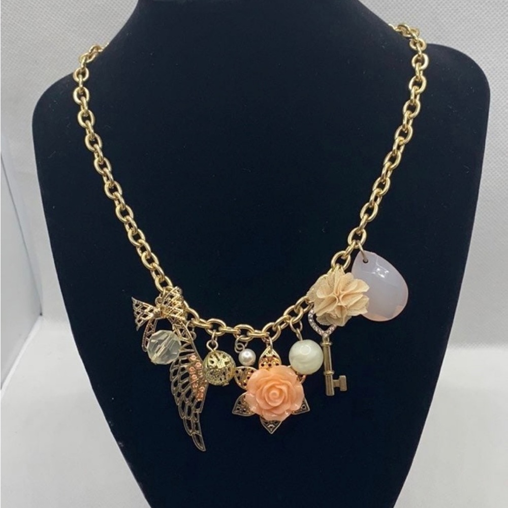 Gold Charm Necklace with Floral Accents
